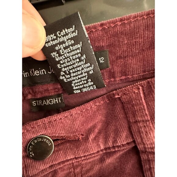 NWT Calvin Klein Womens Power Stretch Corduroy Pants Straight Leg Burgundy‎ 12 - Picture 3 of 6